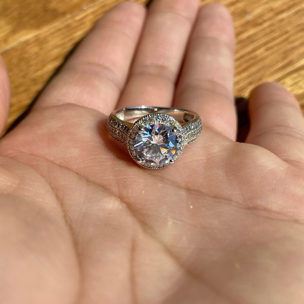 925 Sterling Silver Brilliant Cut Round CZ Ring -5 - Picture 3 of 8